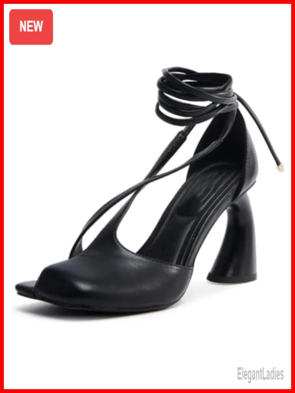 Half-Open Square Toe Chunky High Heels Lace Up Heeled Sandals